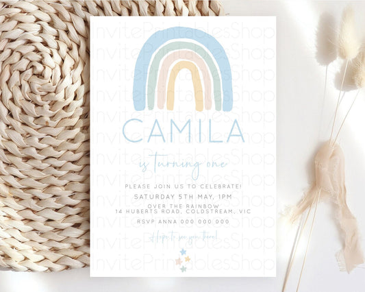 Editable Pastel Rainbow Birthday Invitation Pastel Rainbow Invitation Rainbo