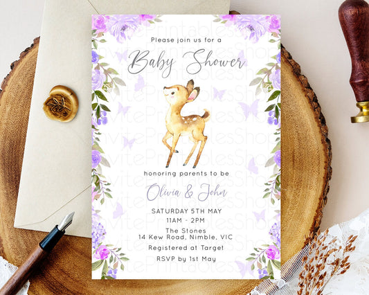 Editable Enchanted Forest Baby Shower Invitation: Secret Garden, Fawn, Deer,