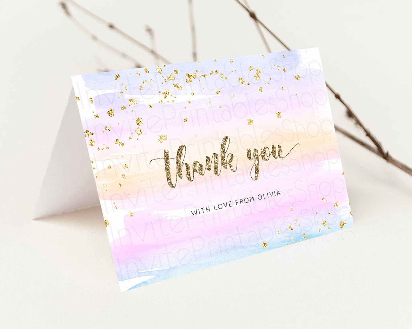 Pastel Thank You Rainbow Thank You Card Colorful Pastel Birthday Thank You Card Confetti Watercolor Pastel Teacher Thank You Cards D10595