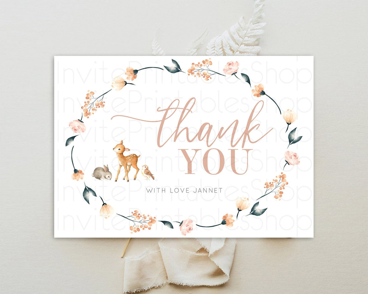 Fawn Thank You Deer Thank You Card Pastel Floral Deer Birthday Thank You Card Enchanted Forest Butterfly Deer Teacher Thank You Card D10241