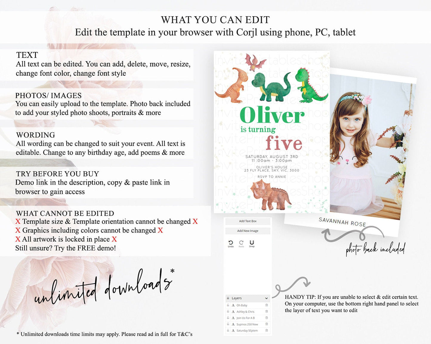 Dinosaur Birthday Invitation Dinosaur Volcano Invitation Watercolor Dinosaur Volcano T-Rex Raptor Jurassic 1st 2nd 3rd Birthday D10153