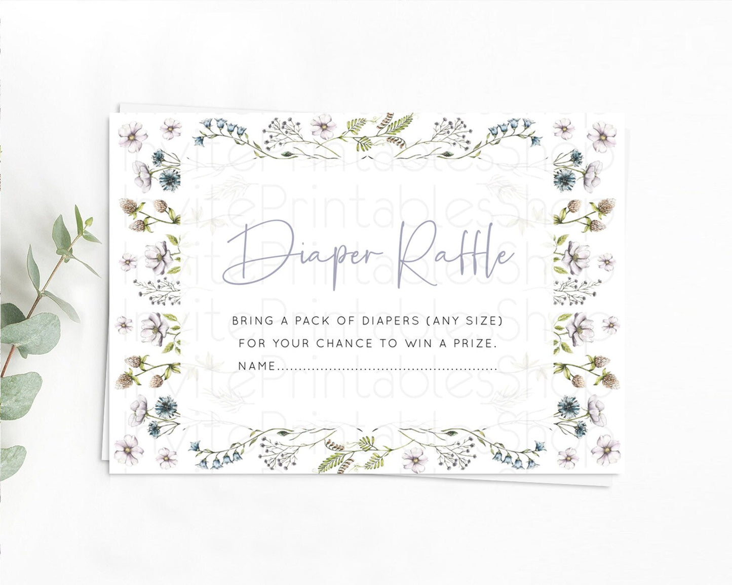 Secret Garden Diaper Raffle Card Boho Wildflower Diaper Raffle Insert Pastel Flower Garden Baby Shower Card Flower Raffle Game D10603