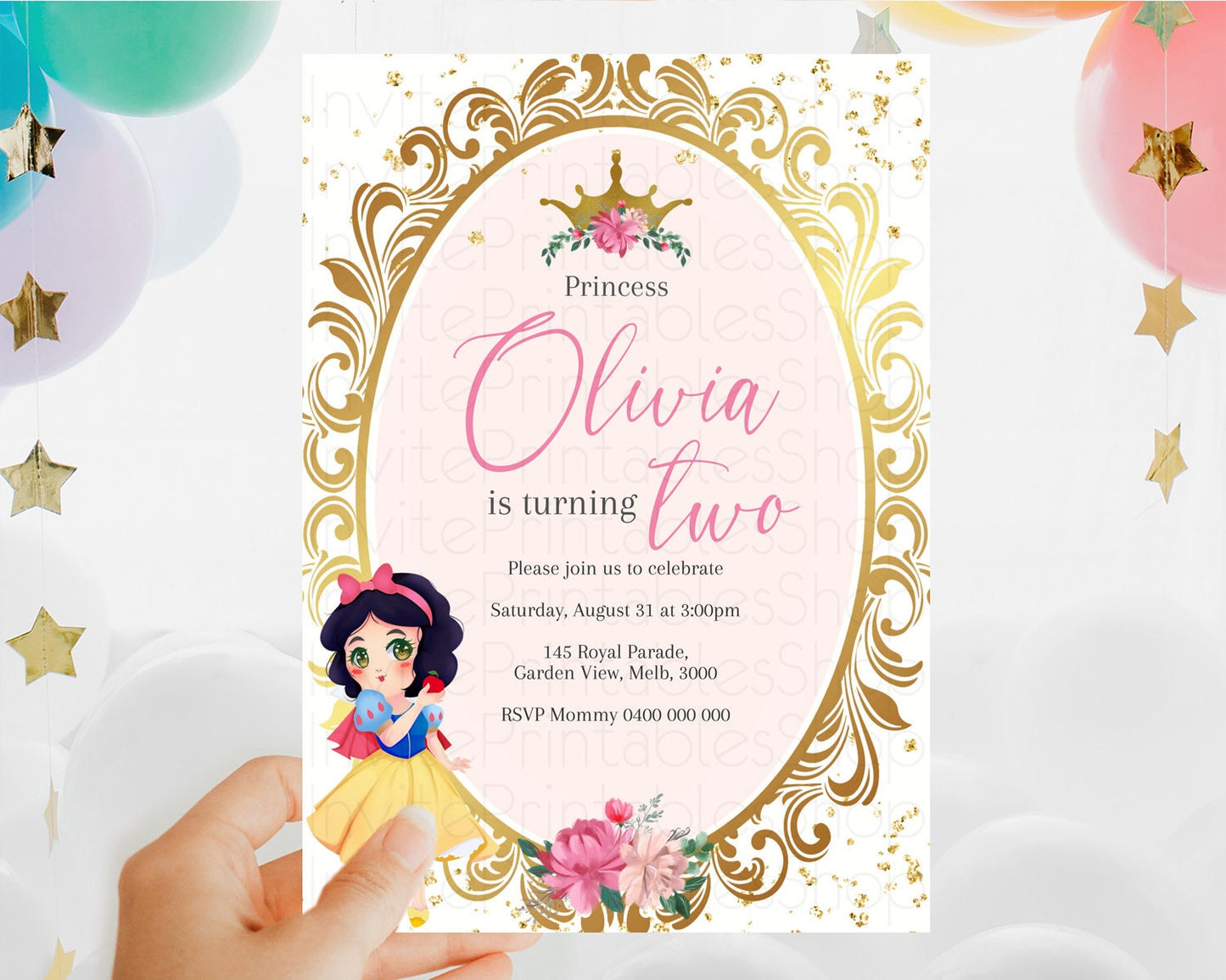 Princess Birthday Invitation Castle Invitation Royal Birthday Fairy Tale Enchanted Mirror Pastel Floral Garden 1st First Birthday D10740