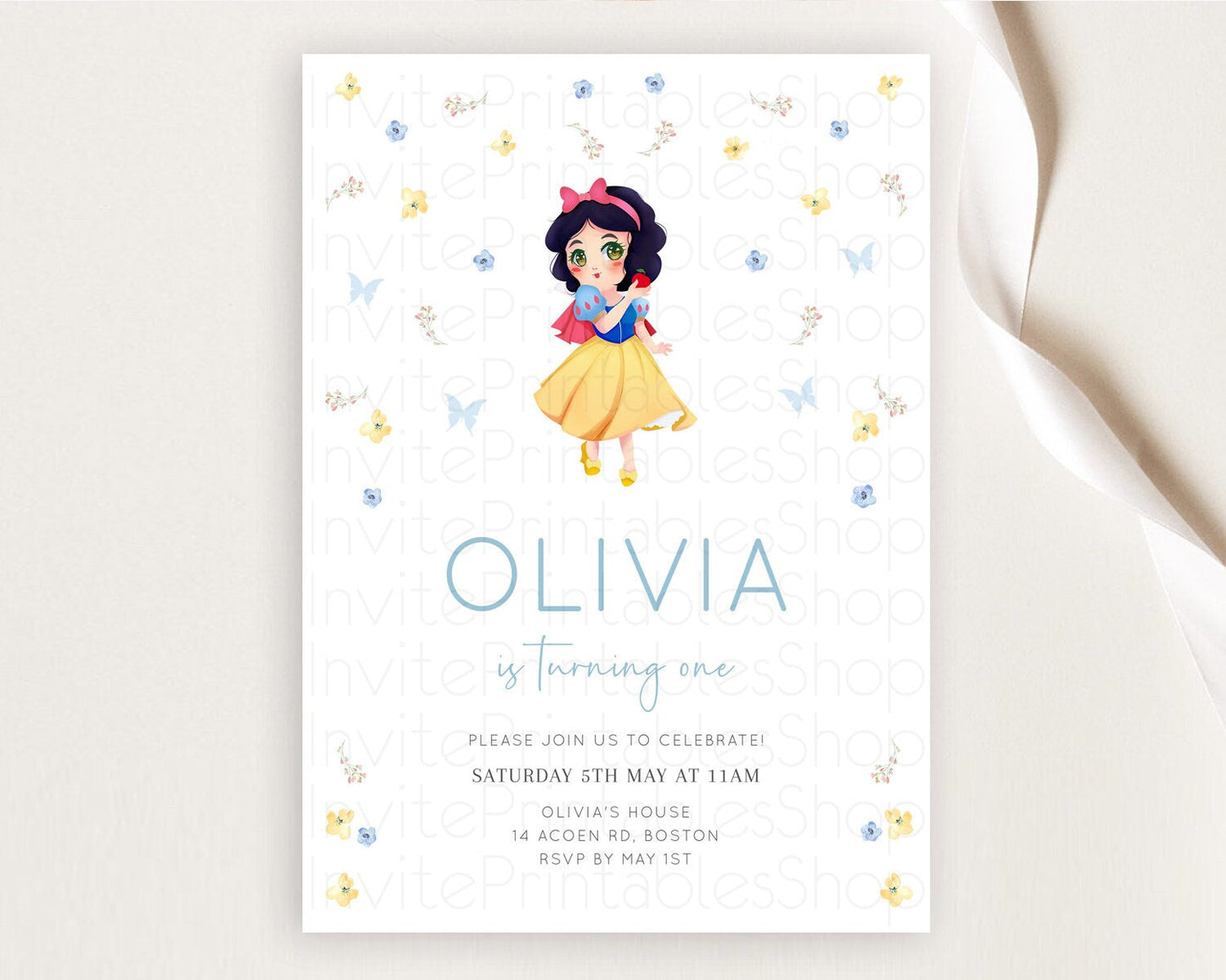 Princess Birthday Invitation Castle Invitation Royal Birthday Fairy Tale Enchanted Castle Pastel Floral Garden 1st First Birthday D10353