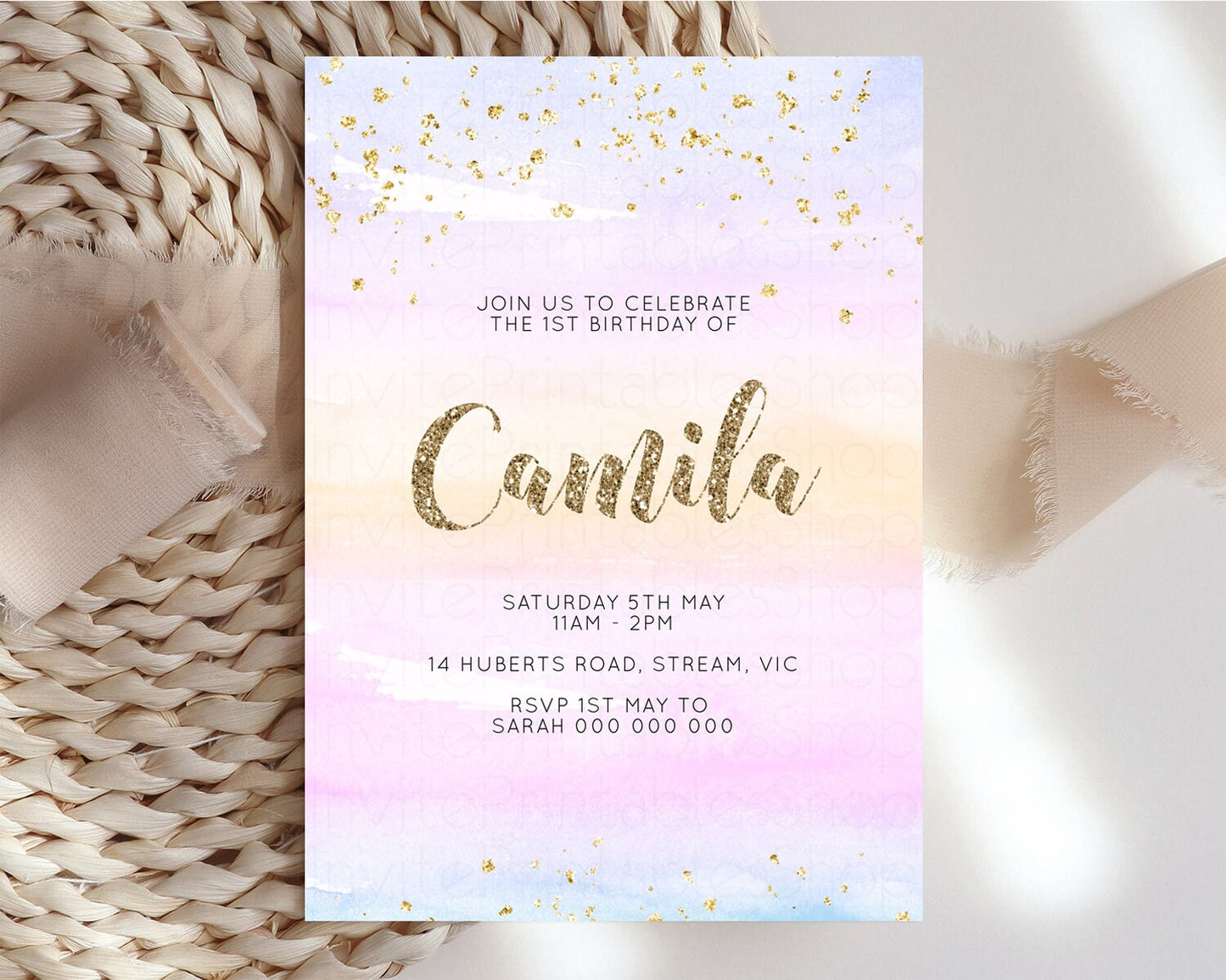 Editable Pastel Birthday Invite Colorful Birthday Invitation Orange Purple W
