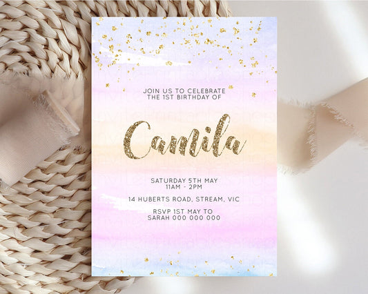 Editable Pastel Birthday Invite Colorful Birthday Invitation Orange Purple W