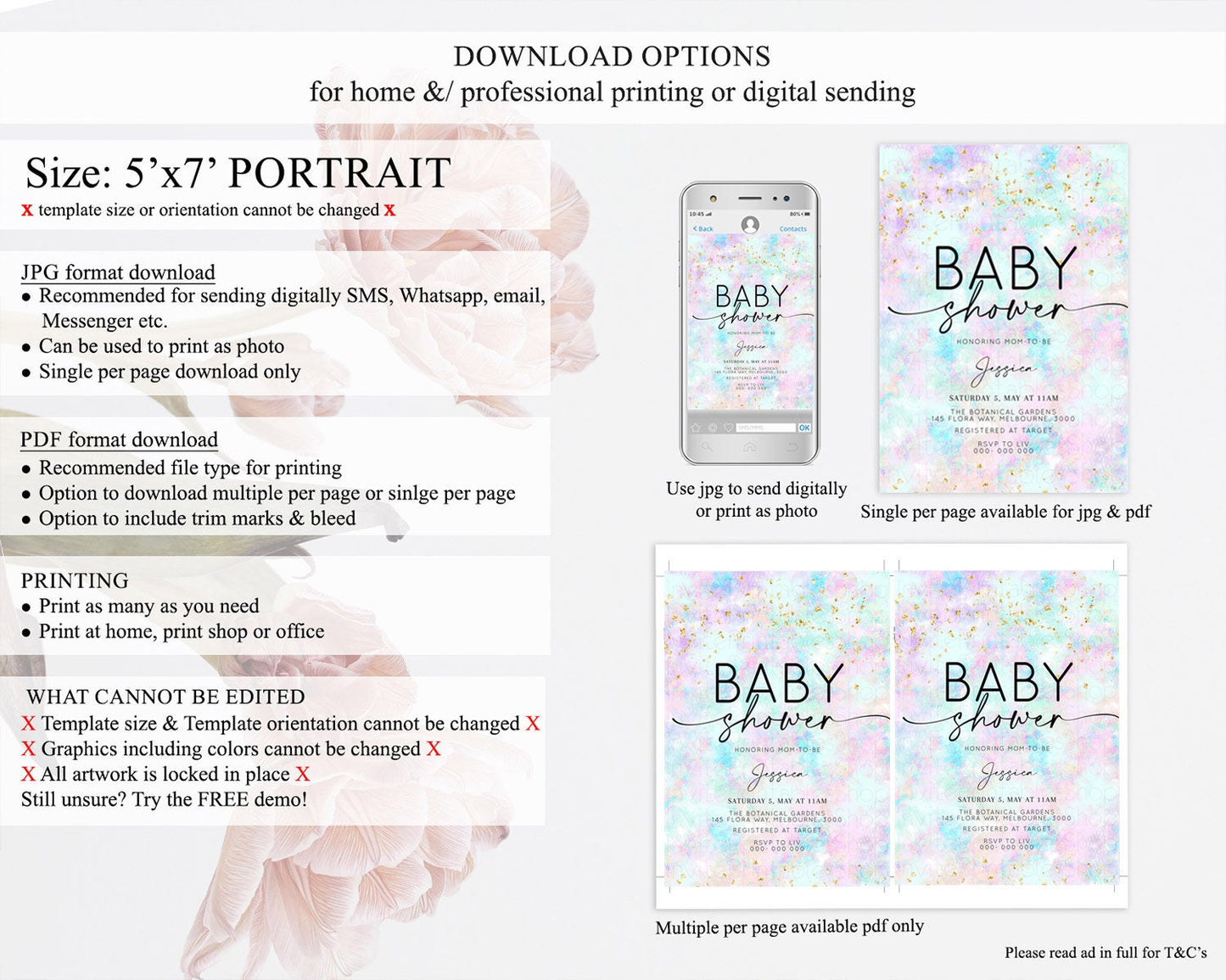 Pastel Baby Shower Invitation Rainbow Baby Shower Invitation Colorful Pastel Watercolor Invitation Gold Glitter Sprinkles Ombre D10652