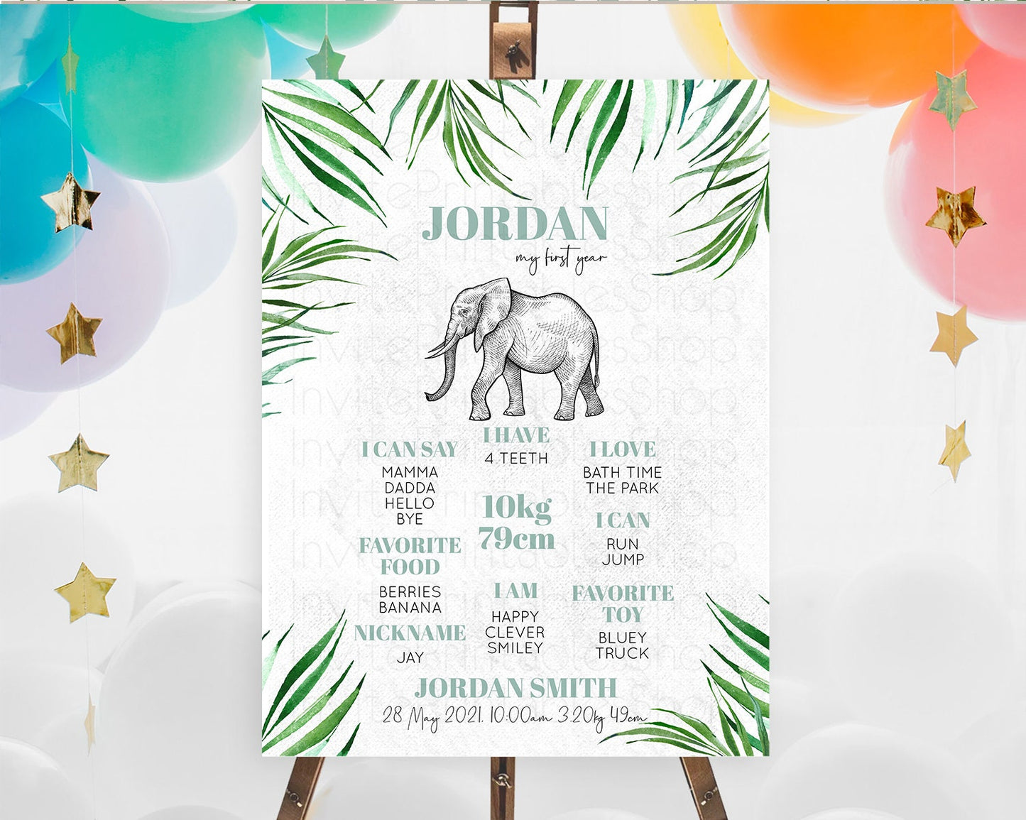 Elephant First Birthday Milestone Board Elephant Milestone Poster One Wild Year Safari Adventure Elephant Zoo Birthday Welcome Sign D10850