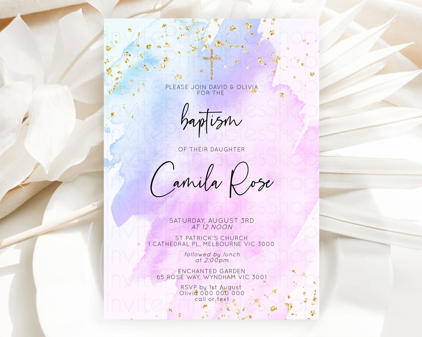 Editable Purple Baptism Invitation Purple Watercolor Baptism Birthday Invita