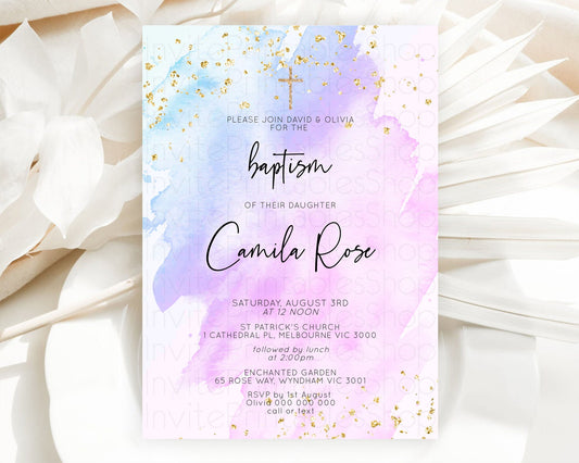 Editable Purple Baptism Invitation Purple Watercolor Baptism Birthday Invita
