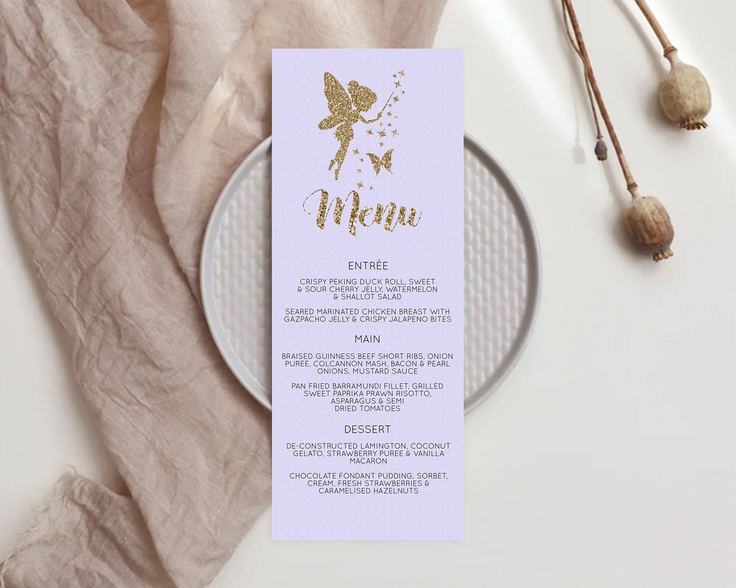 Fairy Menu Fairy Menu Template Enchanted Garden Pastel Floral Butterfly Table Décor Fairy Secret Garden Dinner Dessert Food Menu D10389