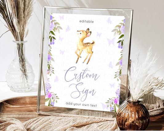 Editable Fawn Deer Sign Pastel Floral Deer Table Sign Decor Enchanted Forest