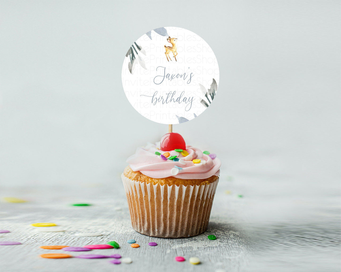 Fawn Cupcake Toppers Deer Cupcake Toppers Enchanted Forest Party Butterfly Pastel Flowers Woofland Cupcake Toppers First Birthday D10400