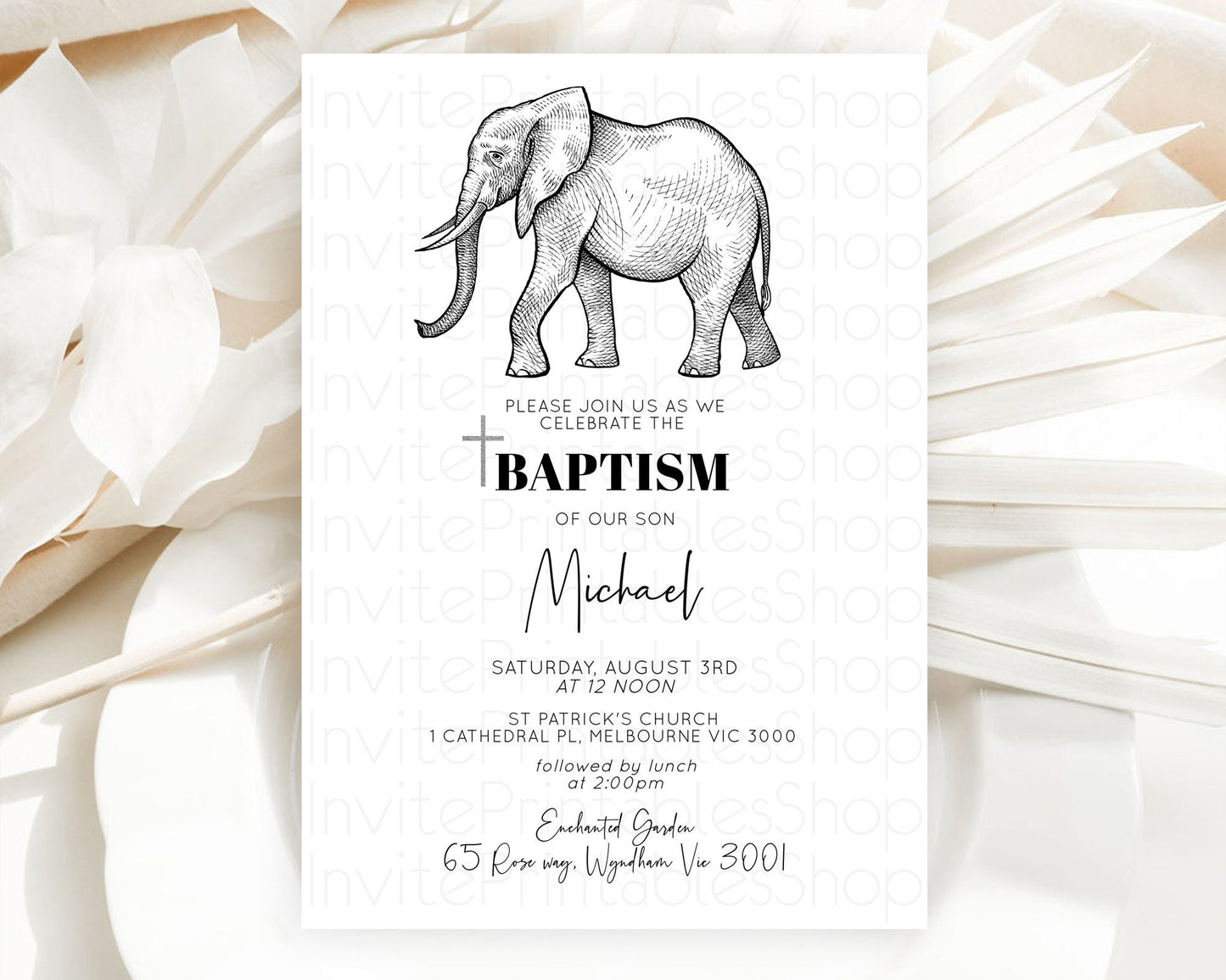 Elephant Baptism Invitation Elephant Baptism 1st Birthday Invitation Safari Christening Invitation TWO Wild ONE Jungle Adventure Zoo D10248