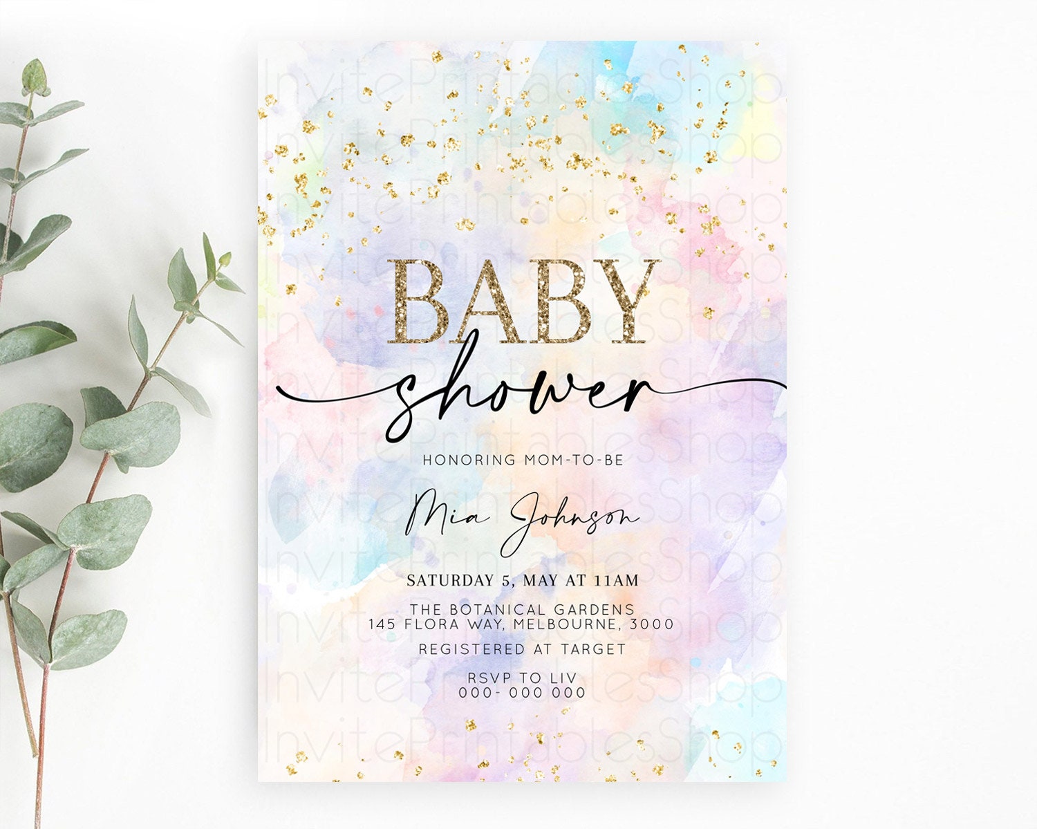 Editable Pastel Baby Shower Invitation Rainbow Baby Shower Invitation Colorf