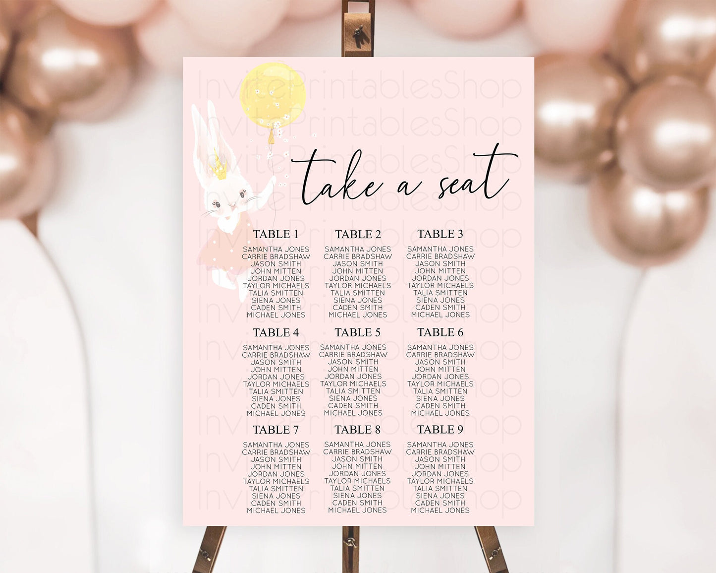 Bunny Seating Chart Pastel Bunny Seating Chart Bunny Balloon Seating Sign Pastel Confetti Balloon Bunny Seating Board Bunny Decor D10219