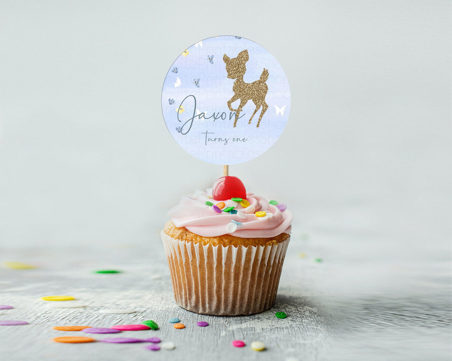 Fawn Cupcake Toppers Deer Cupcake Toppers Enchanted Forest Party Butterfly Pastel Flowers Woofland Cupcake Toppers First Birthday D10863