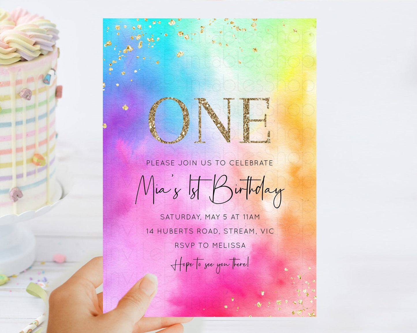 Tie Dye Invitation Rainbow Birthday Invitation Pastel Invitation Colorful Invitation Pastel Rainbow Party 3rd 2nd 1st First Birthday D10456