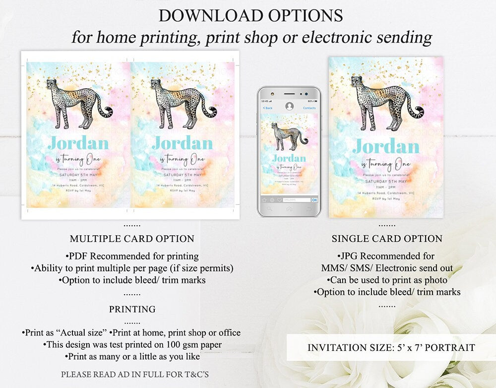 Rainbow Cheetah Birthday Invitation Pastel Cheetah Invite Colorful Cheetah Invite Cheetah Invitation Gold Glitter Sprinkles Invite