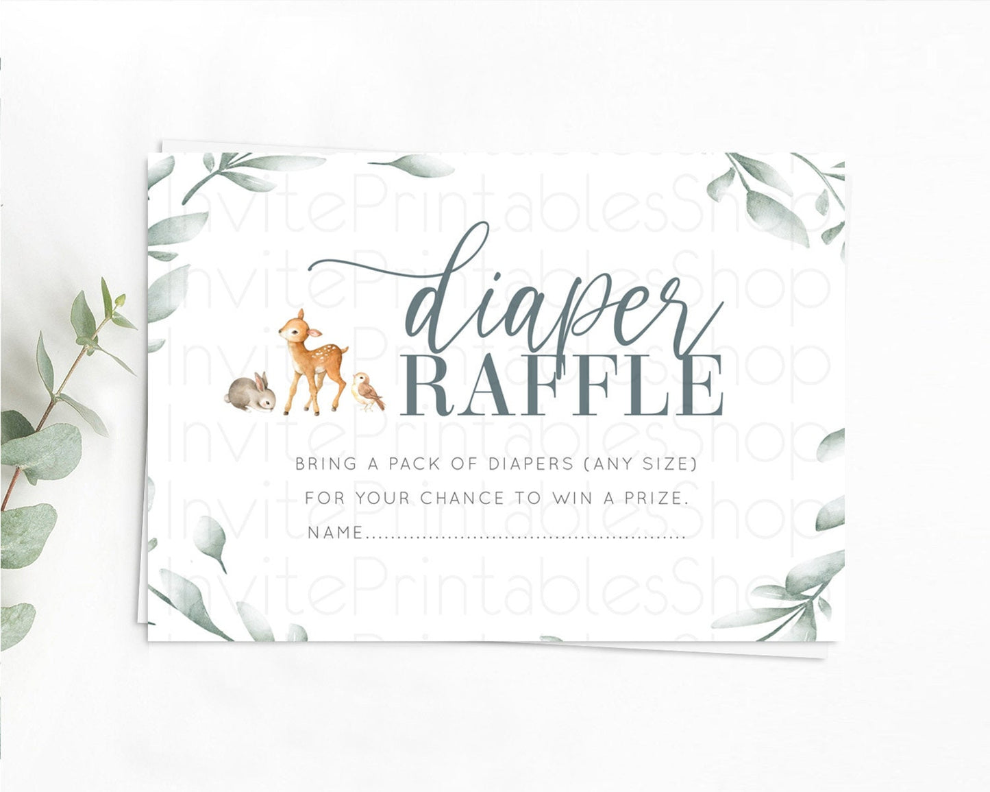 Fawn Diaper Raffle Card Deer Diaper Insert Floral Deer Diaper Ticket Enchanted Forest Butterfly Pastel Baby Shower Raffle Game D10872