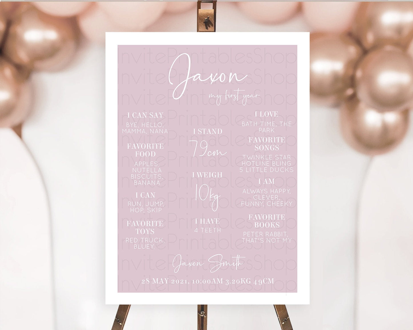 Pink First Birthday Milestone Poster Plain Pink Milestone Board Minimalist Pastel Pink Milestone Modern 1st Birthday Welcome Sign D10940