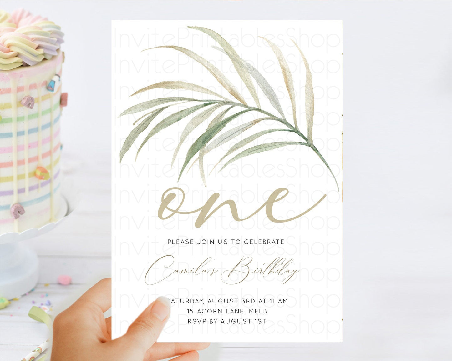 Leafy Birthday Invitation Leafy Invitation Simple Greenery Invitation Eucalyptus Fern Spray Leaves Minimal Green Leaf Watercolour D11043