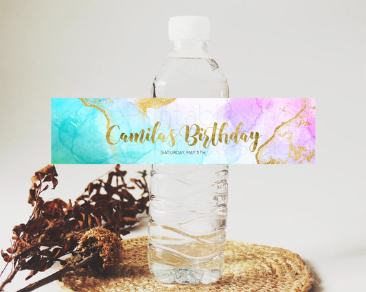 Editable Pastel Water Label Template Pastel Ombre Rainbow Watercolor Colorfu