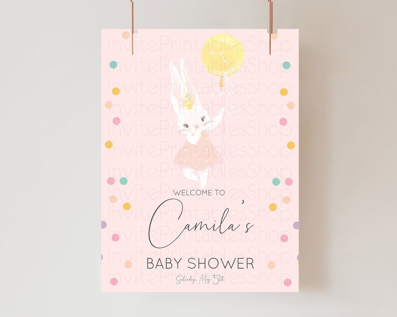 Editable Bunny Baby Shower Welcome Sign Bunny Balloon Welcome Board Colorful