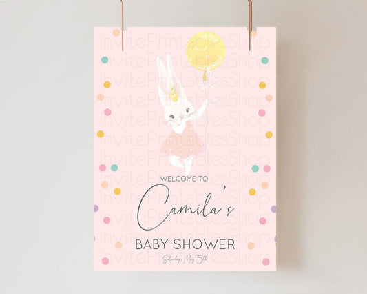 Editable Bunny Baby Shower Welcome Sign Bunny Balloon Welcome Board Colorful