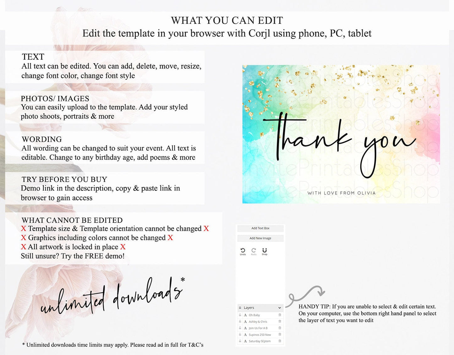Pastel Thank You Rainbow Thank You Card Colorful Pastel Birthday Thank You Card Confetti Watercolor Pastel Teacher Thank You Cards D10151