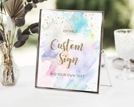 Editable Pastel Sign Ombre Table Sign Decor Pastel Ombre Rainbow Watercolor