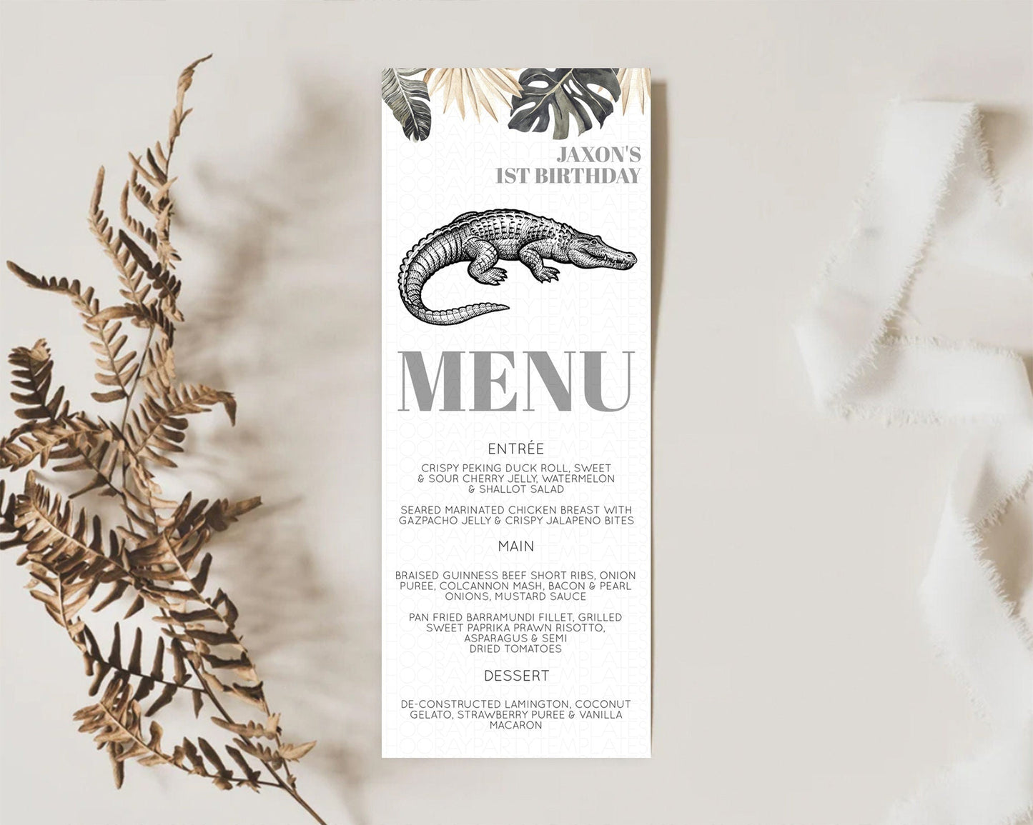 Crocodile Menu Alligator Menu Template Croc Gator Table Decor Croc Gator Dinner Dessert Menu Croc Gator Birthday Party Food Menu D10830