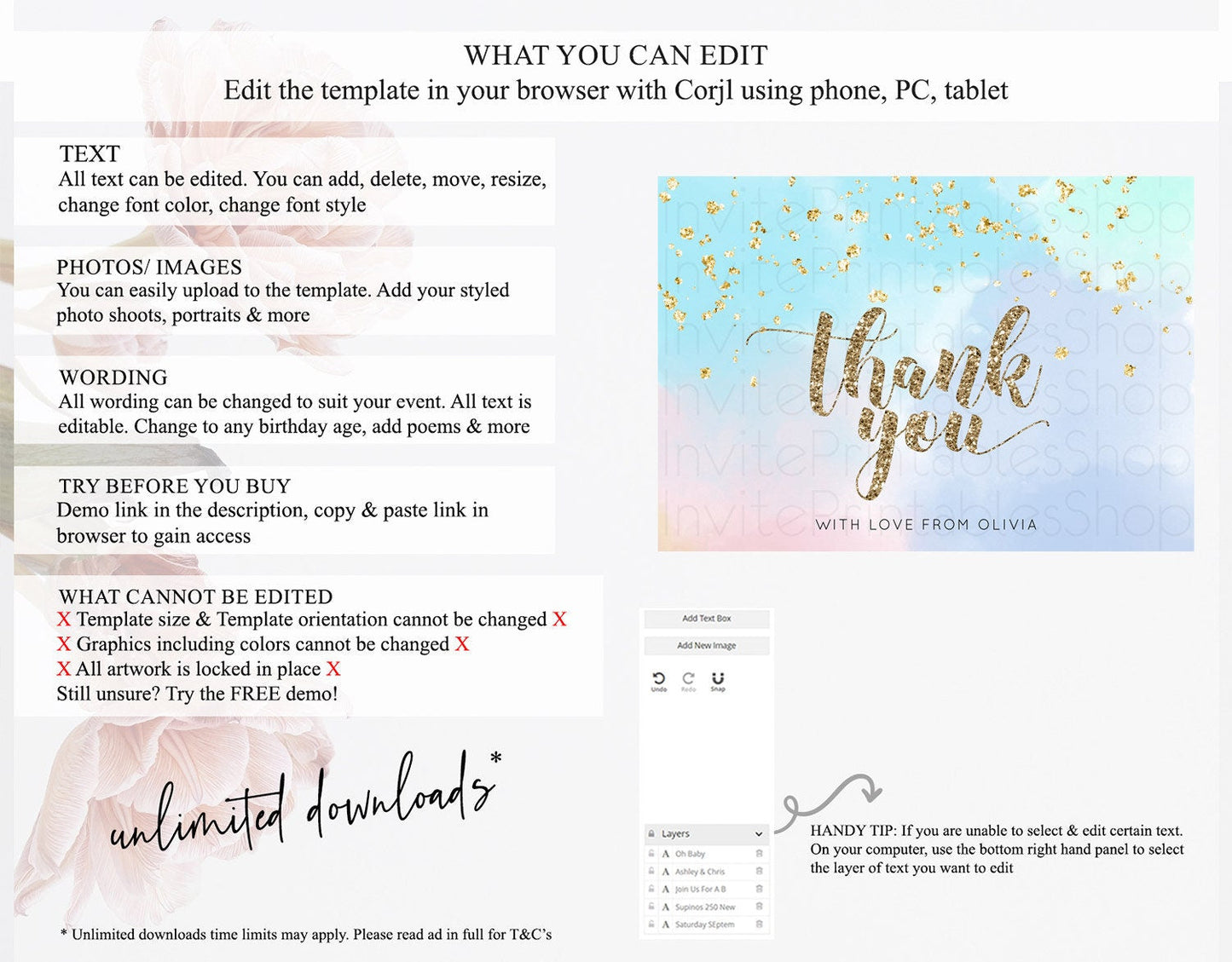Pastel Thank You Rainbow Thank You Card Colorful Pastel Birthday Thank You Card Confetti Watercolor Pastel Teacher Thank You Cards D10367