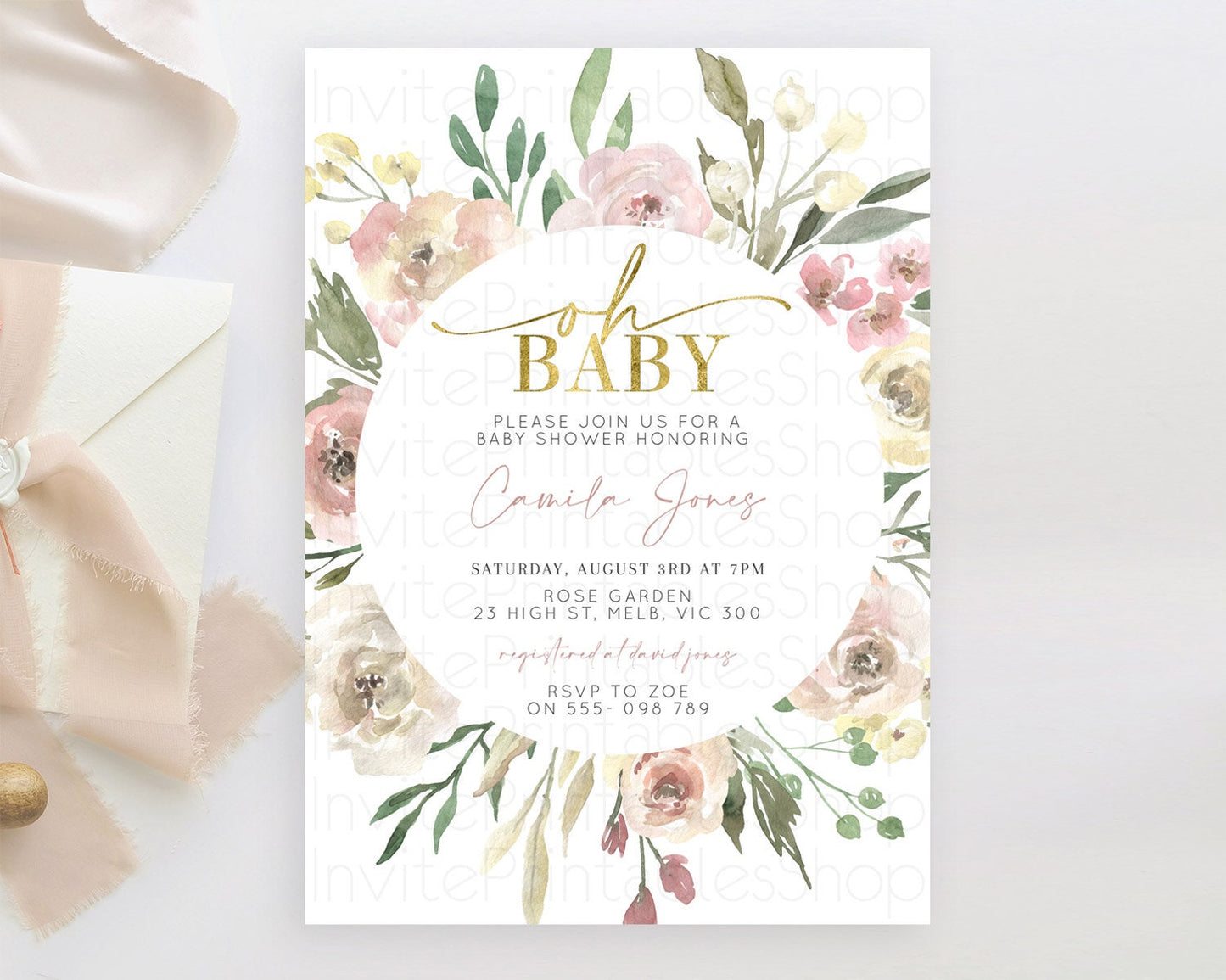 Wildflower Baby Shower Invitation Secret Garden Baby Shower Invitation Pastel Flowers Invite Enchanted Garden Shower Floral Theme D10202