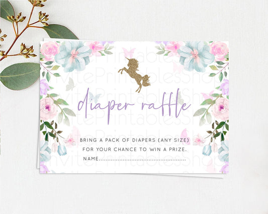 Editable Unicorn Garden Diaper Raffle Card Floral Unicorn Diaper Raffle Inse