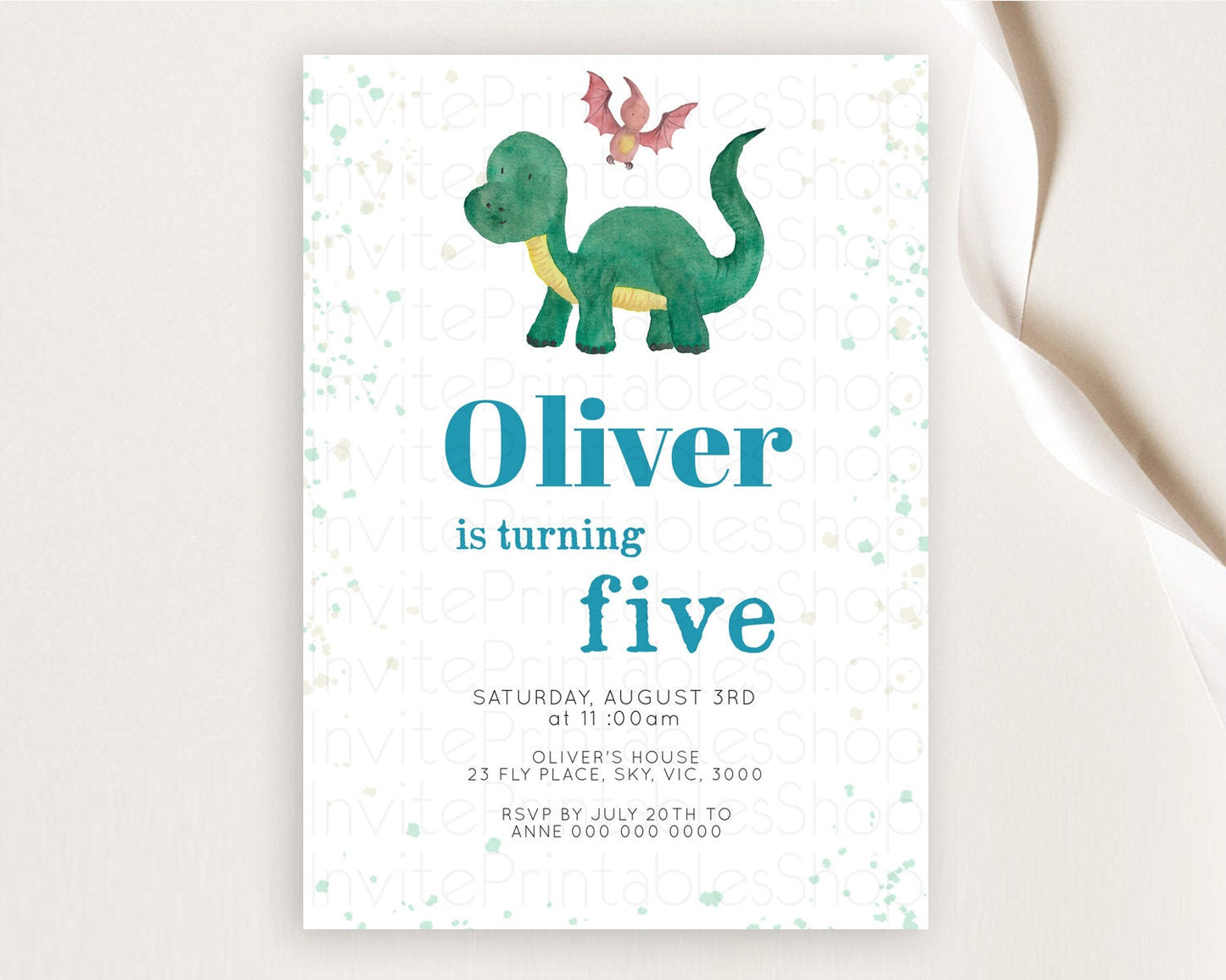 Dinosaur Birthday Invitation Dinosaur Volcano Invitation Watercolor Dinosaur Volcano T-Rex Raptor Jurassic 1st 2nd 3rd Birthday D10153