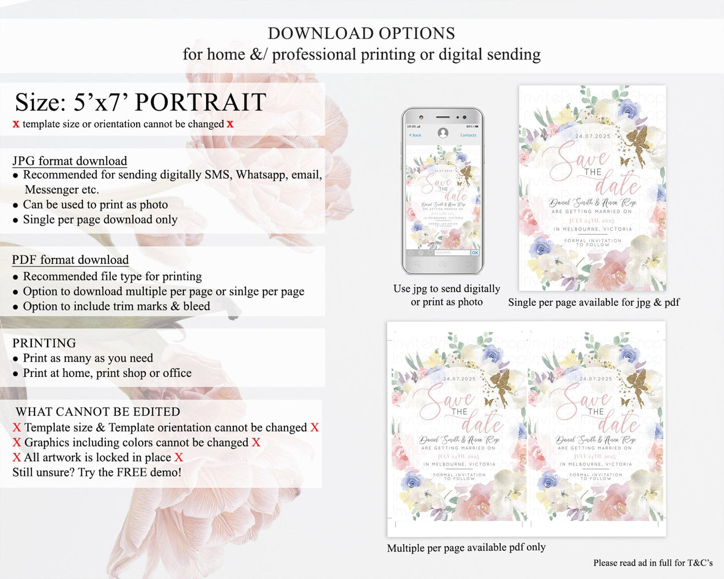 Fairy Save The Date Template Enchanted Garden Pastel Floral Butterfly Party Secret Garden Birthday Baptism Baby Shower Bridal Shower D10852