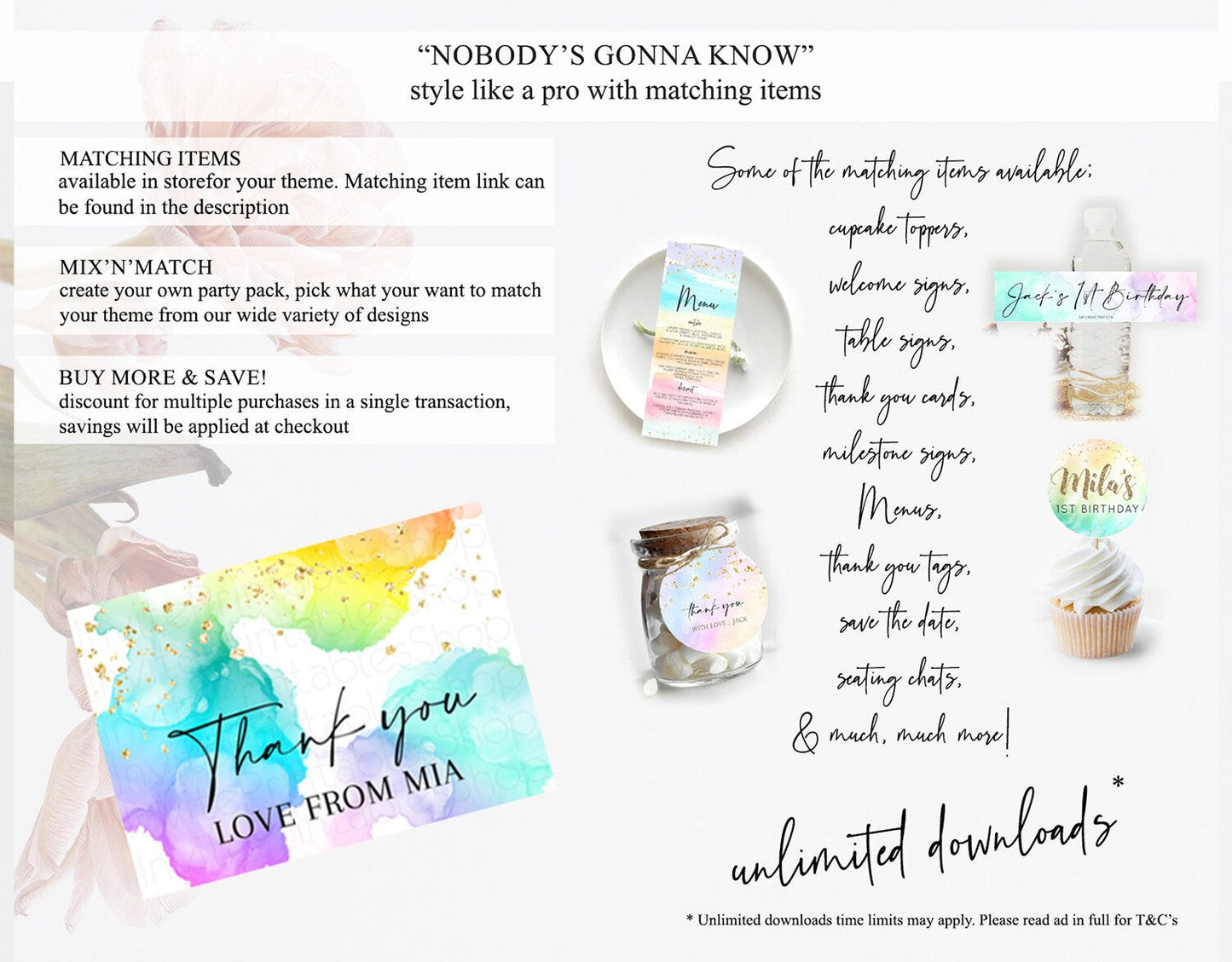 Pastel Thank You Rainbow Thank You Card Colorful Pastel Birthday Thank You Card Confetti Watercolor Pastel Teacher Thank You Cards D10213
