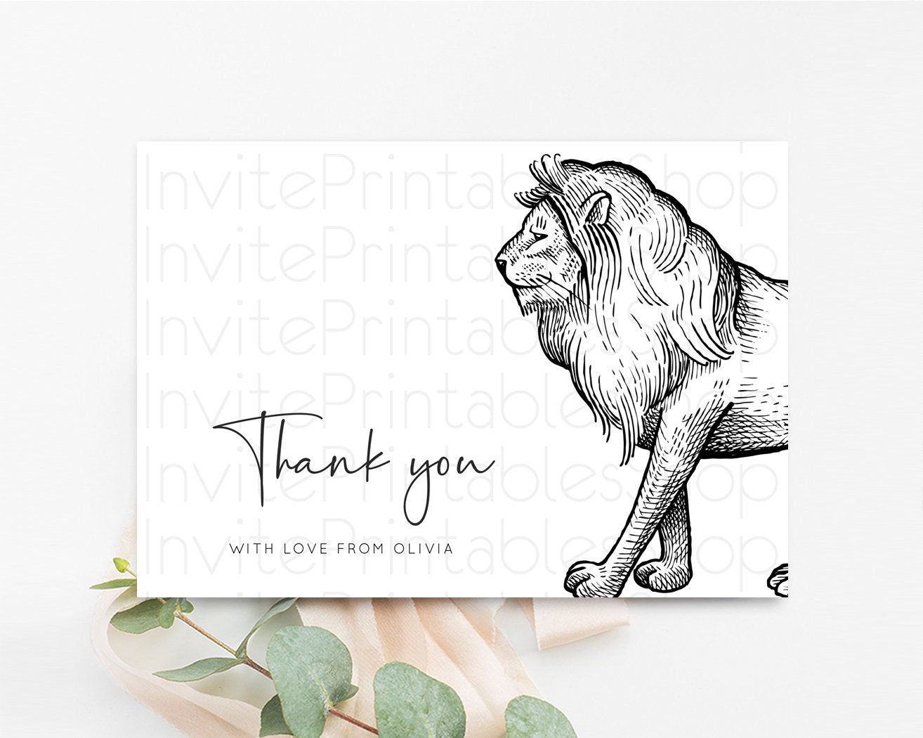 Lion Thank You Card Simple White Lion Wild One Safari Jungle Zoo Theme Foldable Card Tent Flat Postcard Detail Insert Card Birthday t249