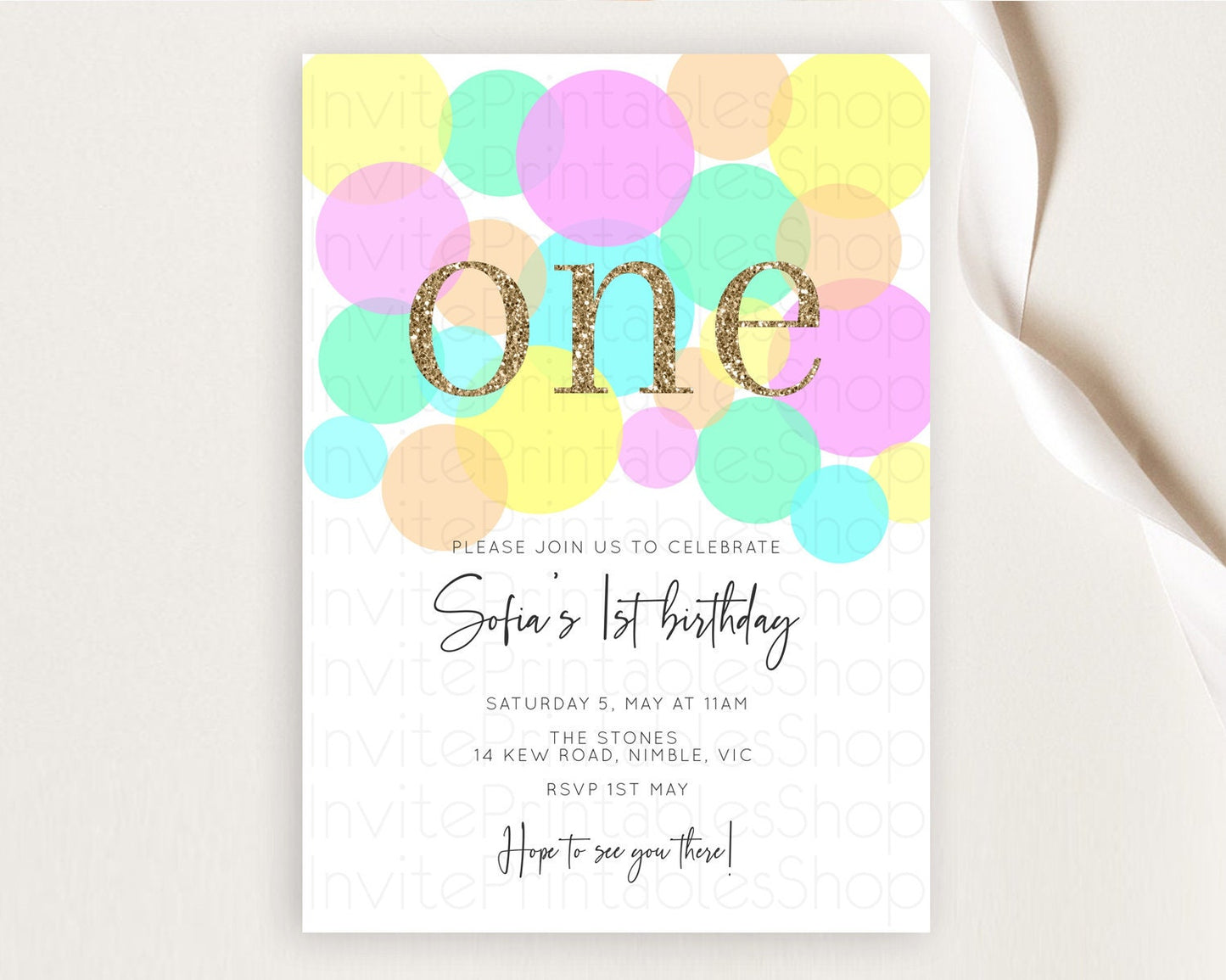 Pastel Birthday Invitation Pastel Confetti Birthday Invitation Bubbles Invitation Colorful Rainbow Confetti 2nd 1st First Birthday D10410