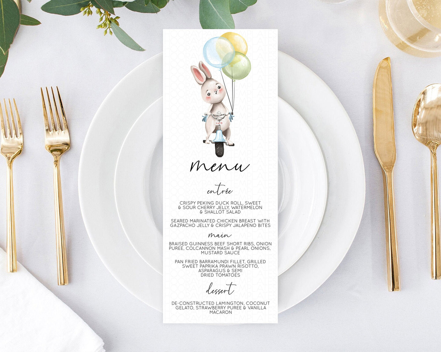 Bunny Menu Bunny Balloon Menu Template Colorful Pastel Confetti Table Decor Sprinkles Bunny Dinner Dessert Menu Party Food Menu D10783