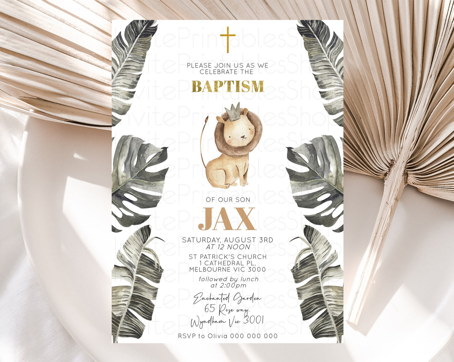 Lion Baptism Invitation Lion Baptism 1st Birthday Invitation Modern Safari Adventure Lion Christening Invitation Holy Communion D10599