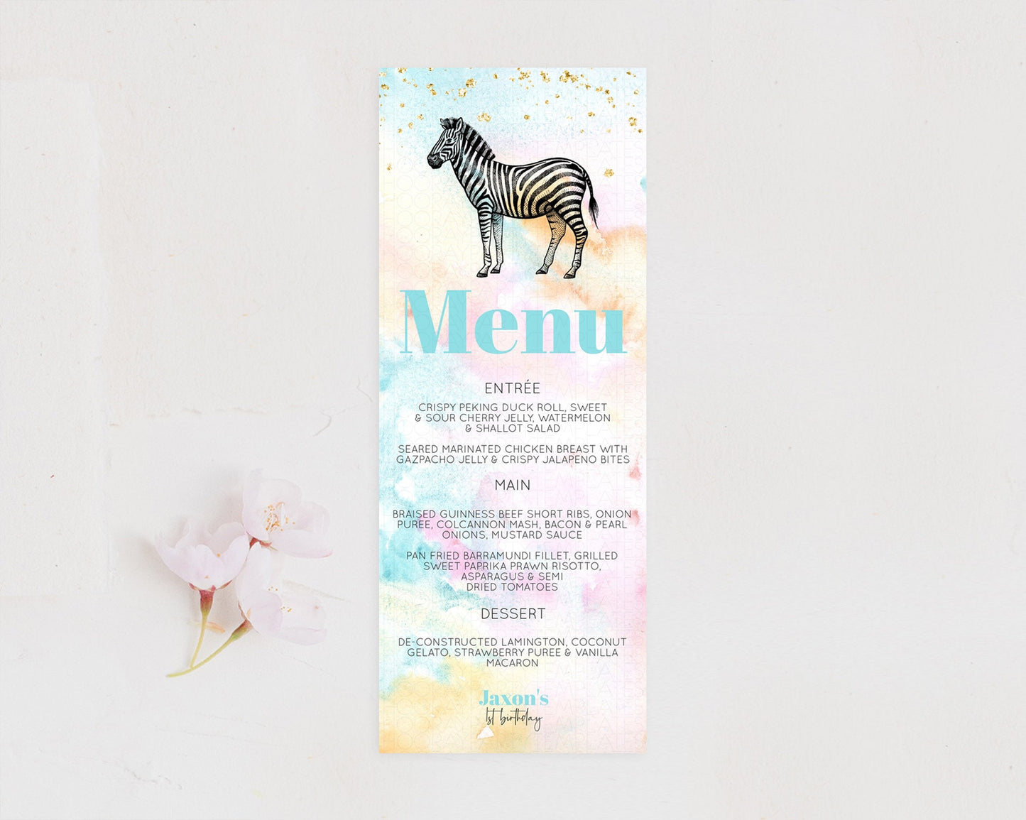 Pastel Zebra Menu Rainbow Zebra Menu Template Colorful Rainbow Table Decor Pastel Dinner Dessert Menu Zebra Party Food Menu D10281