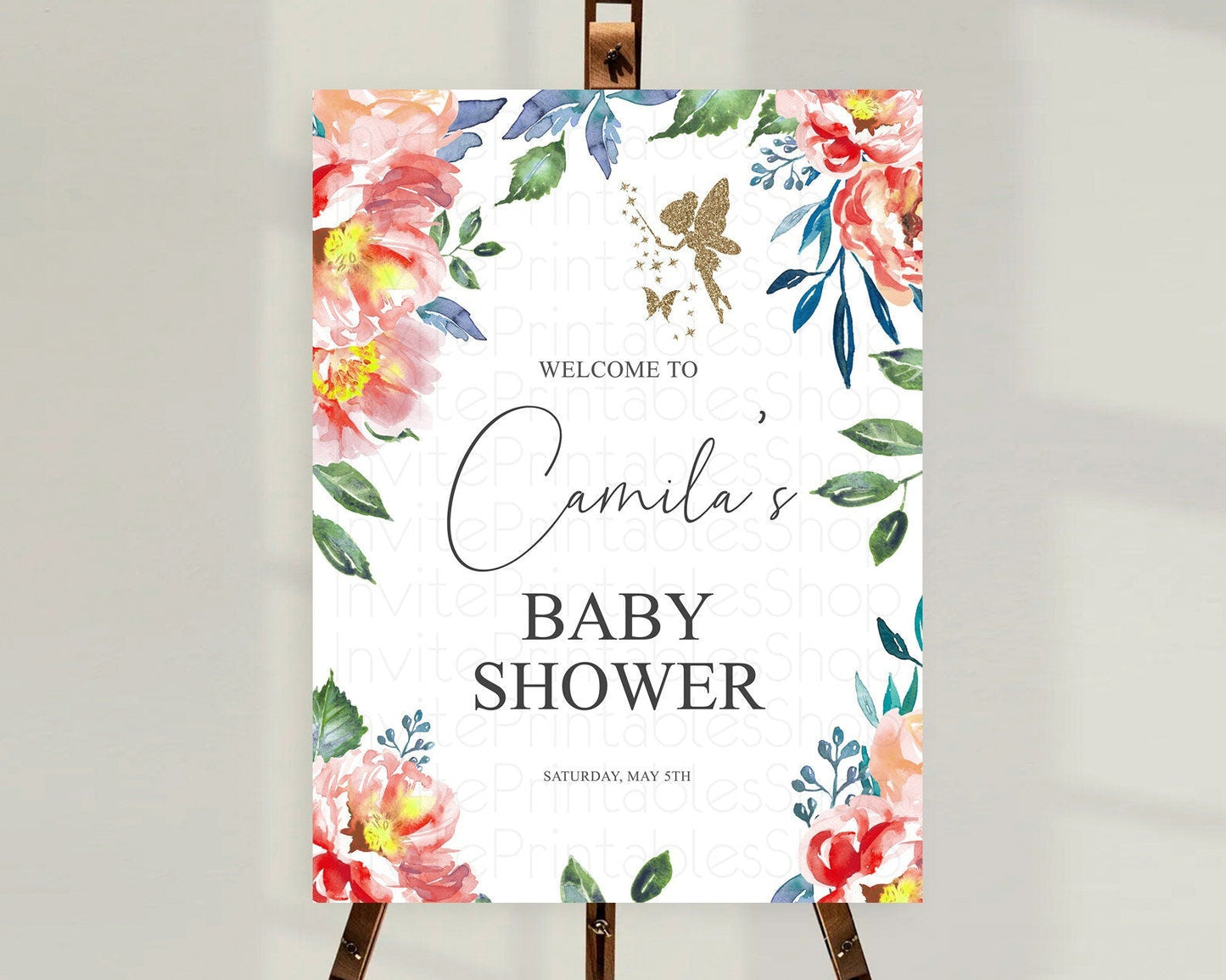 Fairy Baby Shower Welcome Sign Fairy Welcome Board Enchanted Garden Pastel Floral Butterfly Decor Secret Garden Fairy Welcome Sign D10752