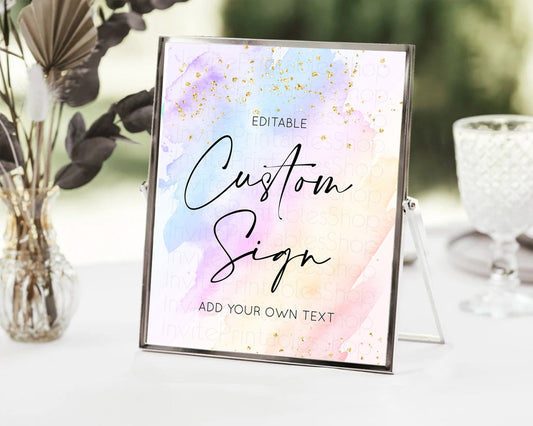 Editable Pastel Sign Ombre Table Sign Decor Pastel Ombre Rainbow Watercolor