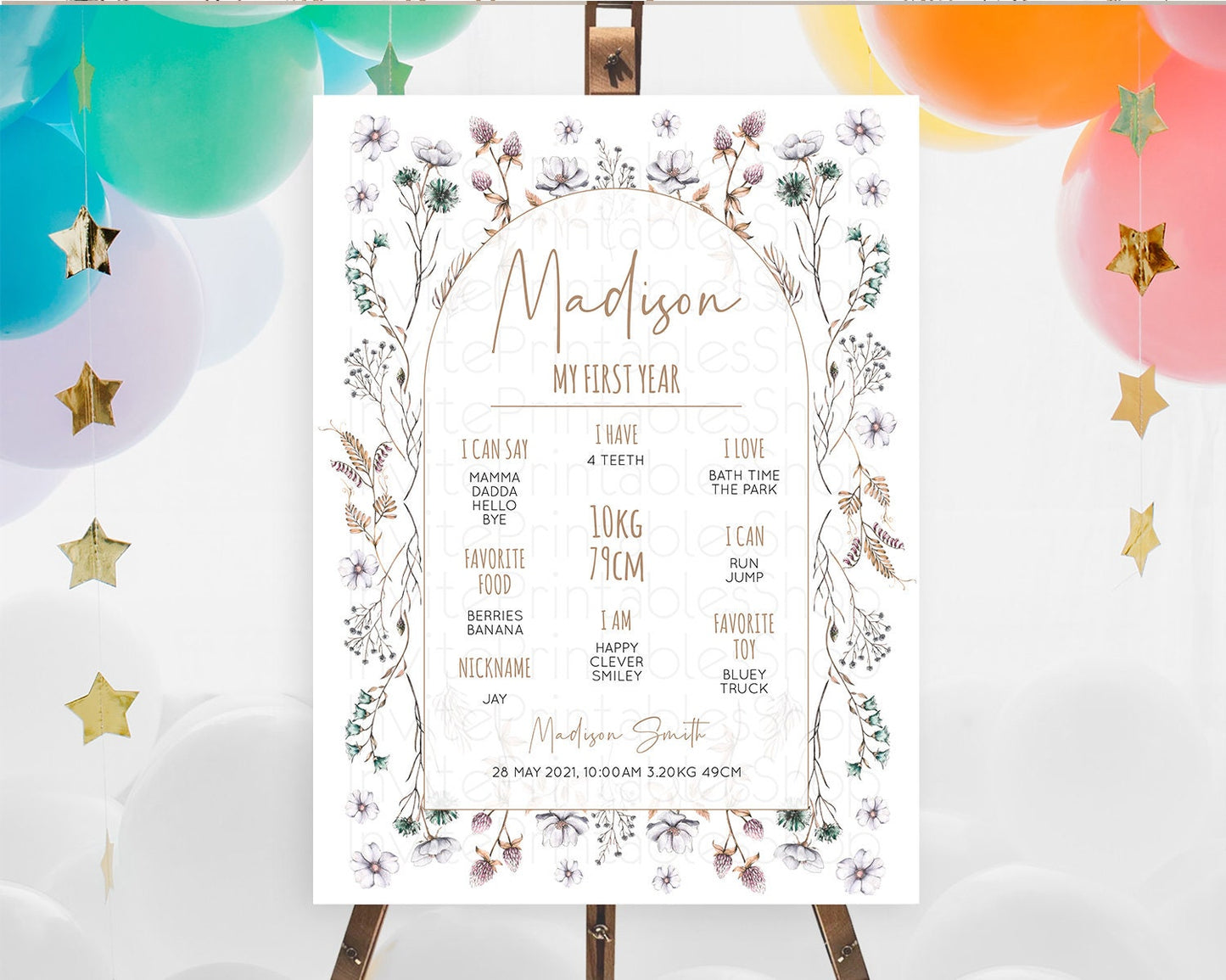 Secret Garden Milestone Board Wildflower First Birthday Milestone Poster Pastel Flowers Milestone Boho Wildflower 1st Birthday Sign D10604