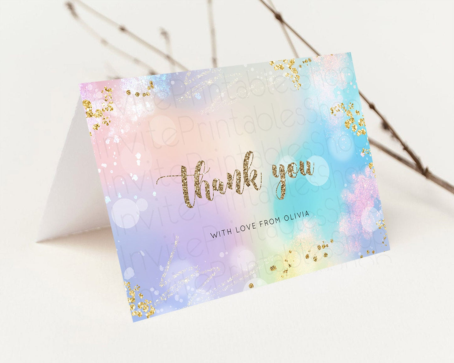 Pastel Thank You Rainbow Thank You Card Colorful Pastel Birthday Thank You Card Confetti Watercolor Pastel Teacher Thank You Cards D10677