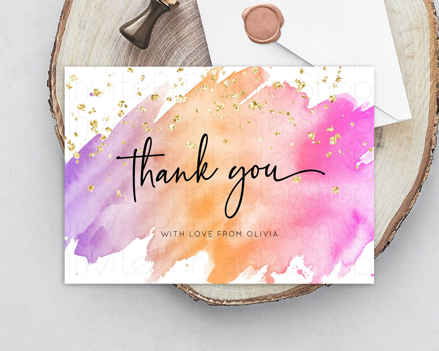 Pastel Thank You Rainbow Thank You Card Colorful Pastel Birthday Thank You Card Confetti Watercolor Pastel Teacher Thank You Cards D10488