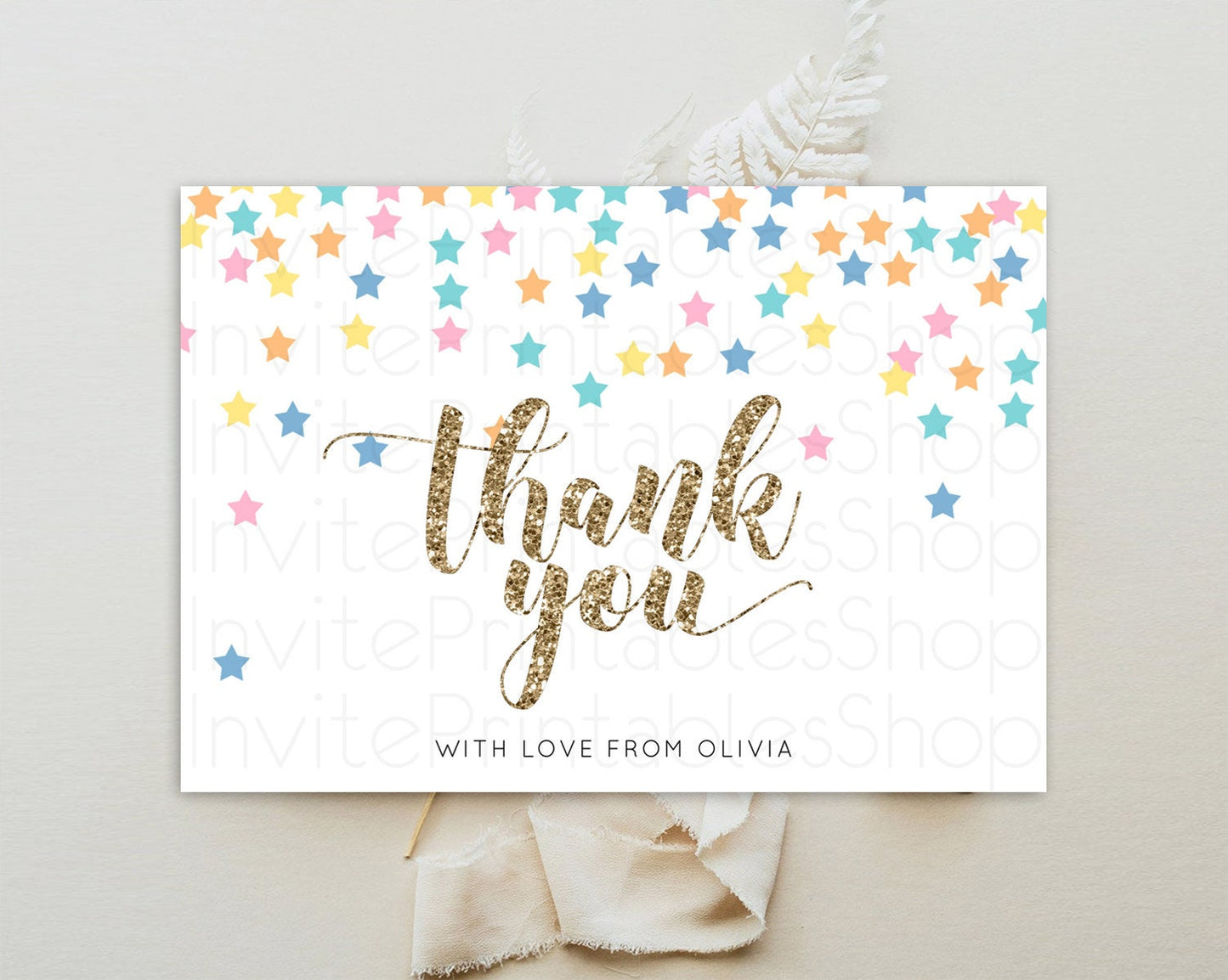 Star Thank You Card Pastel Stars Thank You Shooting Star Rainbow Colorful Confetti Twinkle Little Star Birthday Teacher Thank You D10298