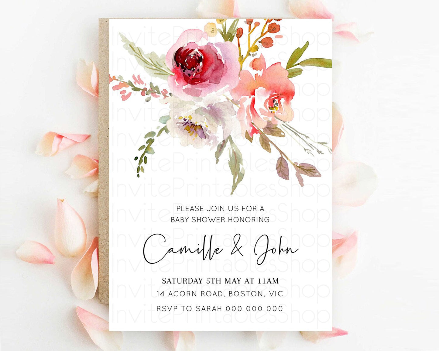 Wildflower Baby Shower Invitation Secret Garden Baby Shower Invitation Pastel Flowers Invite Enchanted Garden Shower Floral Theme D10243